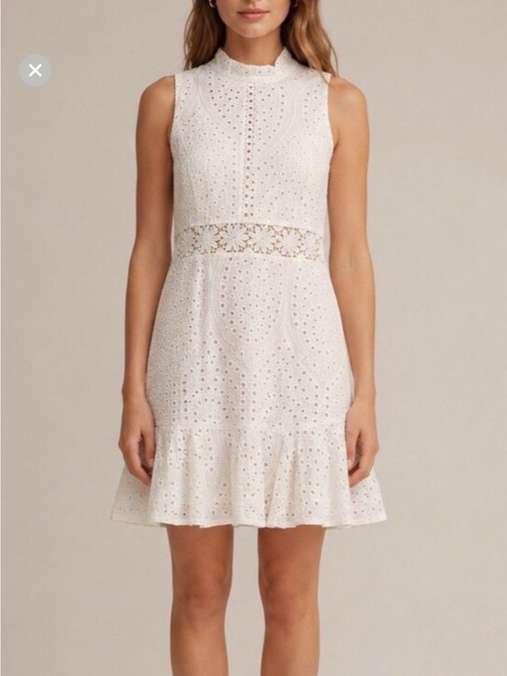 Altar'd State White Eyelet Mini Dress with Lace Waistband